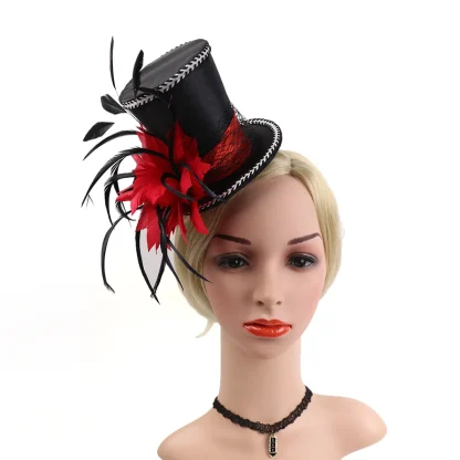 Fascinator Top Hat with Faux Feather Design - Image 3