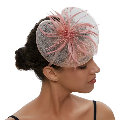 Mesh Fascinator with Beads and Faux Feather - Image 8