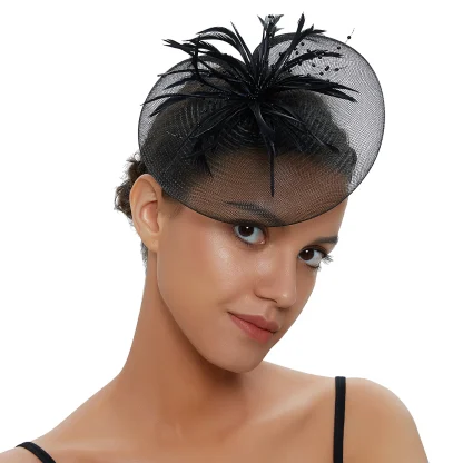 Mesh Fascinator with Beads and Faux Feather - Image 7