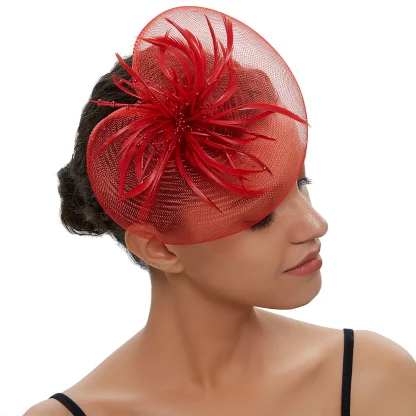 Mesh Fascinator with Beads and Faux Feather - Image 6