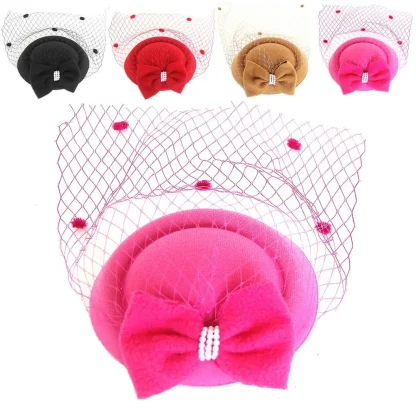 Elegant Cocktail Hat with Polka Dot Mesh Veil - Image 9