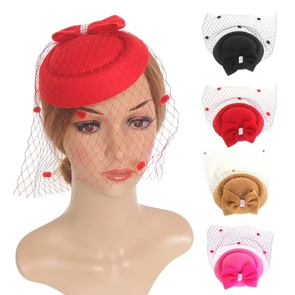 Elegant Cocktail Hat with Polka Dot Mesh Veil - Image 8