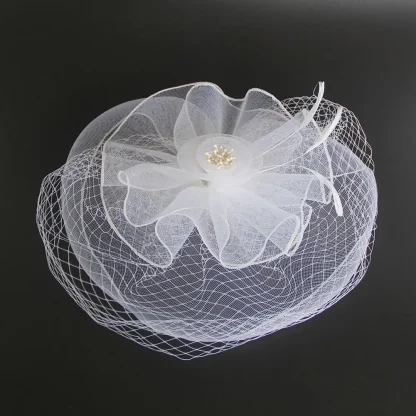 Bridal Fascinator with Net Veil and Floral Design - Image 6