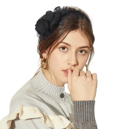 Floral Headband Headpiece with Faux Feather - Image 2