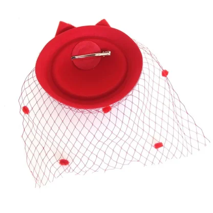 Elegant Cocktail Hat with Polka Dot Mesh Veil - Image 10