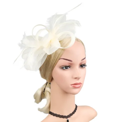 Fancy Mesh Cocktail Hat with Faux Feather - Image 5