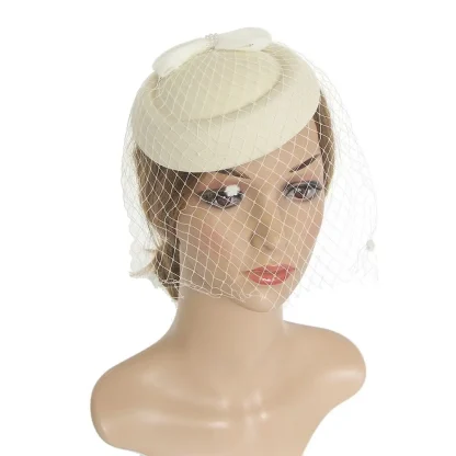 Elegant Cocktail Hat with Polka Dot Mesh Veil - Image 5
