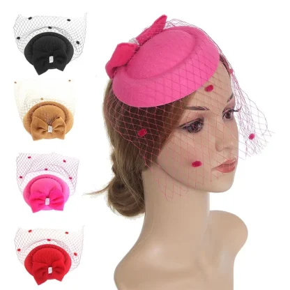 Elegant Cocktail Hat with Polka Dot Mesh Veil - Image 7