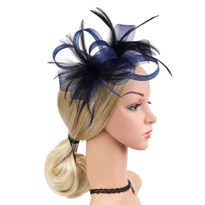 Fancy Mesh Cocktail Hat with Faux Feather - Image 3