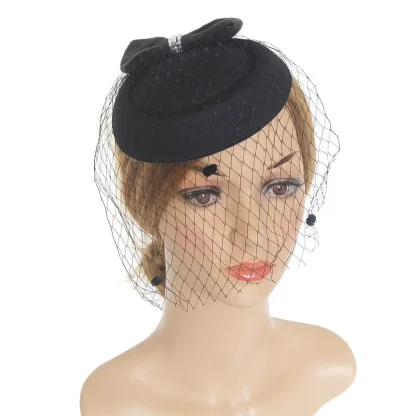 Elegant Cocktail Hat with Polka Dot Mesh Veil - Image 4