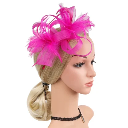 Fancy Mesh Cocktail Hat with Faux Feather - Image 10