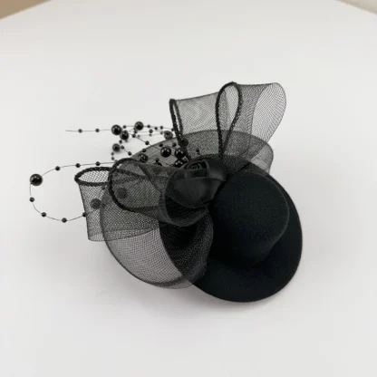 Black Cocktail Hat with Beads Design - Image 4