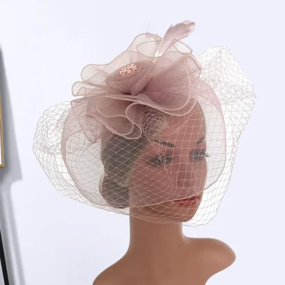 Bridal Fascinator with Net Veil and Floral Design - Image 2