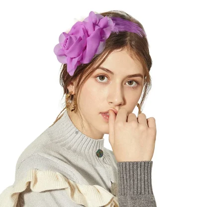 Floral Headband Headpiece with Faux Feather