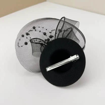 Black Cocktail Hat with Beads Design - Image 3