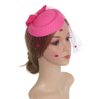 Elegant Cocktail Hat with Polka Dot Mesh Veil - Image 3
