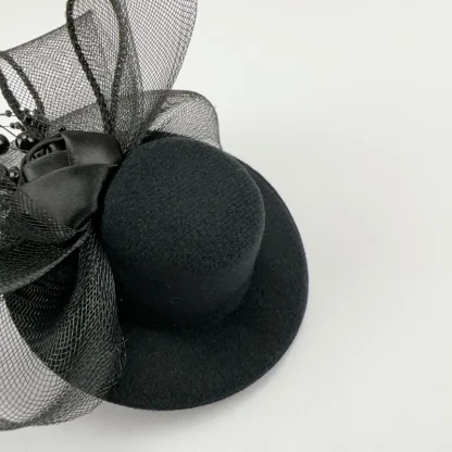 Black Cocktail Hat with Beads Design - Image 7