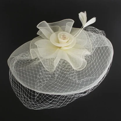 Bridal Fascinator with Net Veil and Floral Design - Image 5