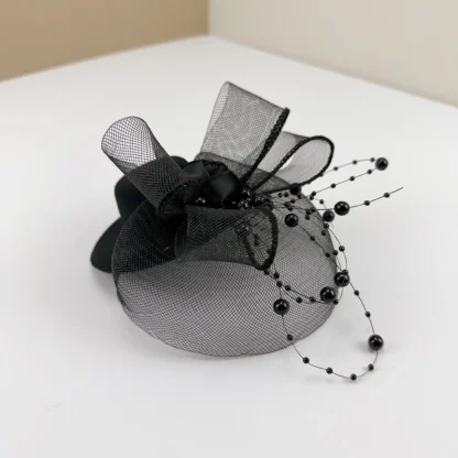 Black Cocktail Hat with Beads Design - Image 6