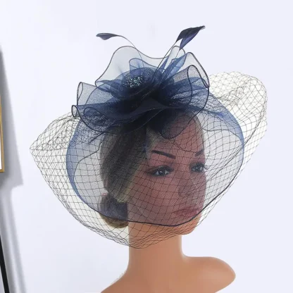 Bridal Fascinator with Net Veil and Floral Design - Image 3