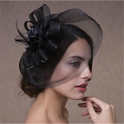 Bridal Mesh Veil Fascinator with Floral Design - Image 2