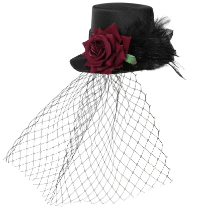 Black Mini Top Hat Fascinator with Net Veil
