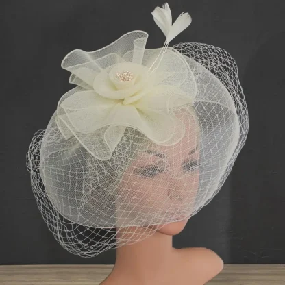 Bridal Fascinator with Net Veil and Floral Design - Image 4