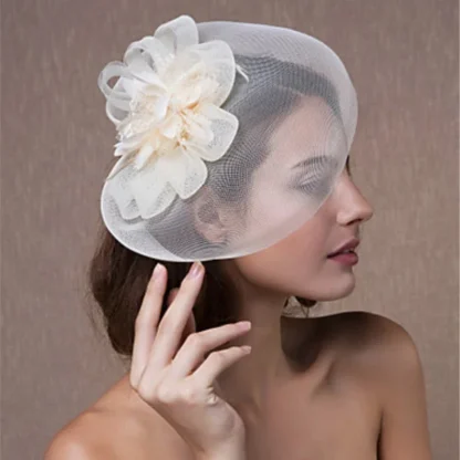 Bridal Mesh Veil Fascinator with Floral Design - Image 3