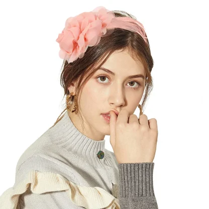 Floral Headband Headpiece with Faux Feather - Image 5