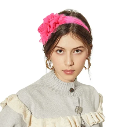 Floral Headband Headpiece with Faux Feather - Image 6