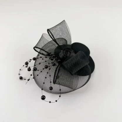 Black Cocktail Hat with Beads Design - Image 5