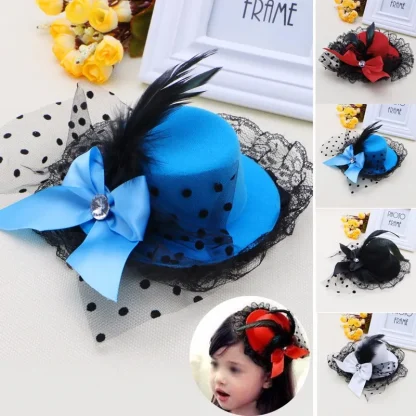 Polka Dot Top Hat Headpiece with Bowknot - Image 5