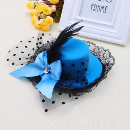Polka Dot Top Hat Headpiece with Bowknot - Image 2
