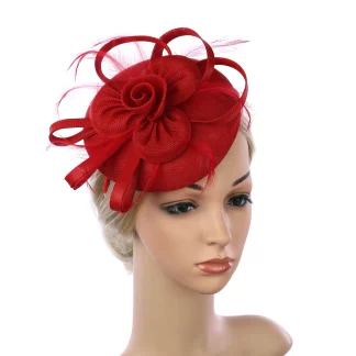 Solid Color Cocktail Hat with Rose Design