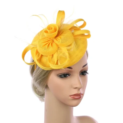 Solid Color Cocktail Hat with Rose Design - Image 8