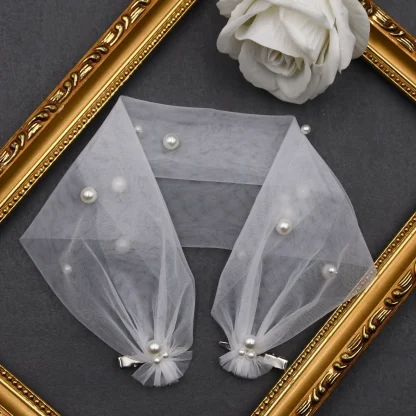 Elegant Mesh Headpiece with Pearl-like Design - Image 8