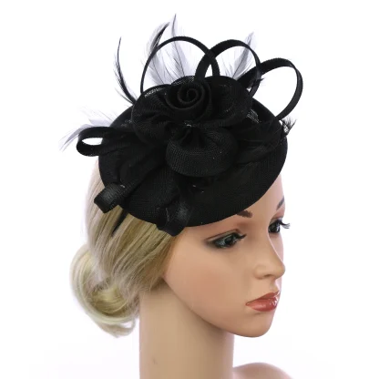 Solid Color Cocktail Hat with Rose Design - Image 10