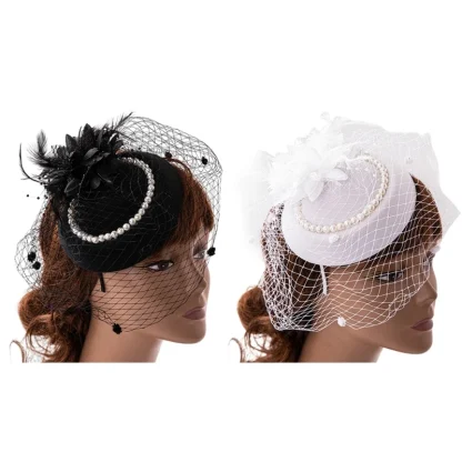 Beaded Fascinators with Mesh Veil - Image 3