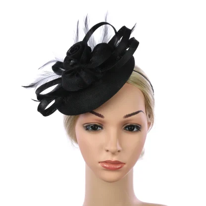 Solid Color Cocktail Hat with Rose Design - Image 11