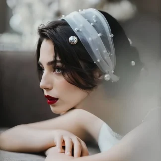 Elegant Mesh Headpiece with Pearl-like Design