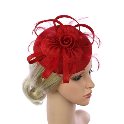 Solid Color Cocktail Hat with Rose Design - Image 2
