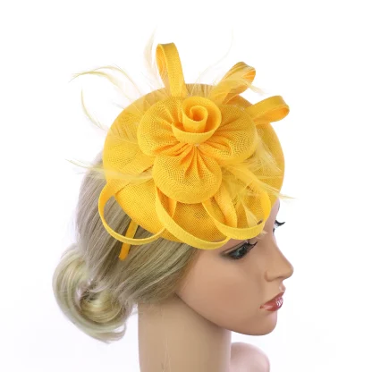 Solid Color Cocktail Hat with Rose Design - Image 7