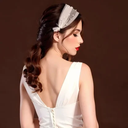 Elegant Mesh Headpiece with Pearl-like Design - Image 4